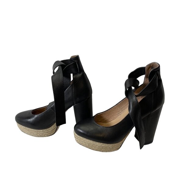 For Love & Lemons x Raye Harper Leather Ankle Strap Heel Black Sz 36 - Picture 4 of 8